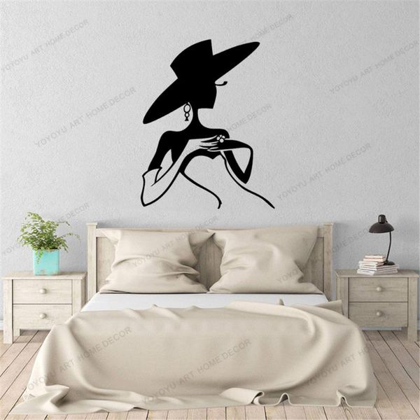 Pegatinas de pared sombrero salón de belleza mujer cara ropa vestido tienda moda ventana calcomanía modelo pegatina vestidor CX1357