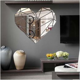 Stickers muraux coeur acrylique miroir 3D créatif géométrique puzzle décoration de la maison salon chambre art décor livraison directe jardin ot6qn