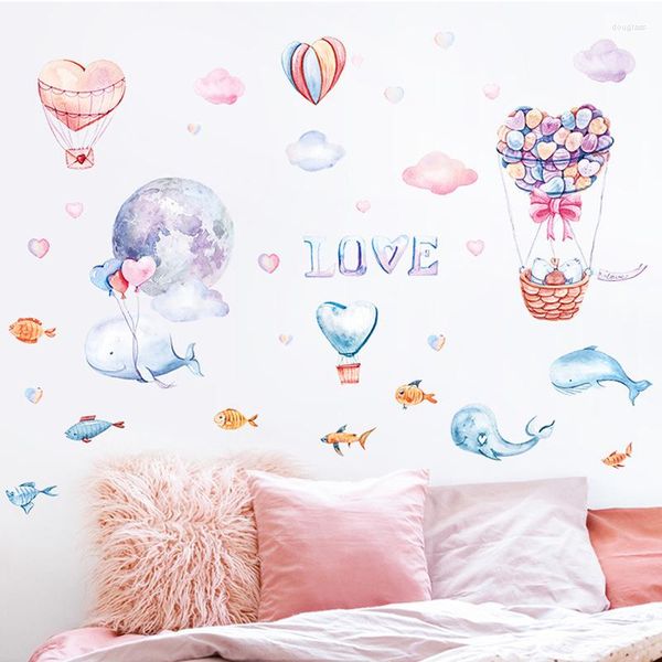 Pegatinas de pared Corazón Globo de aire Etiqueta de ballena Decoración Decoración de boda romántica Dormitorio de bebé Calcomanía Papel tapiz Póster artístico Mural de guardería