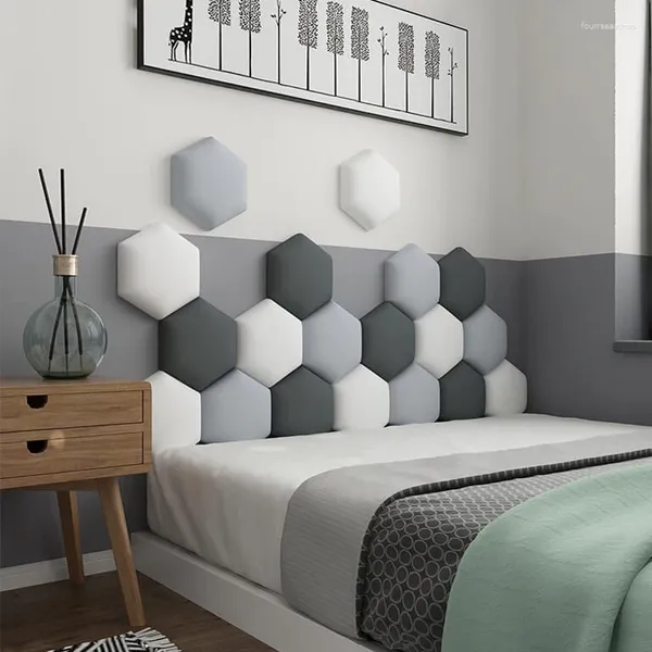 Autocollants muraux tête de lit hexagonale 3D, Tatami nordique, décoration de tête de lit, sac souple, décoration de maison auto-adhésive, 25 à 28.8cm