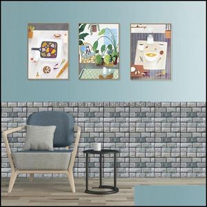 Pegatinas de pared Decoración para el hogar Jardín 30X30Cm Papel tapiz 3D Diy Ladrillo Piedra Autoadhesivo Papel impermeable Cocina Baño Sala de estar Azulejo Reno