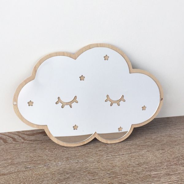 Pegatizas de pared Ins Nordic Wooden Crown Cloud Ice Cream Stars Cat Children Acrílico Mirror decorativo Decoración del hogar