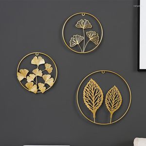 Muurstickers Iron Art Golden Leaf Scandinavische stijl Vorm Opknoping Decoratie Creatieve Metalen Ronde Plank Decor Voor Slaapkamer Kamer