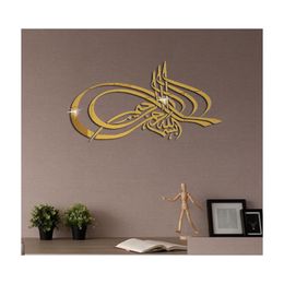 Autocollants muraux islamiques, miroir mural musulman en acrylique, décalcomanie de chambre à coucher, décoration de salon, décoration de maison, décorations 3D, livraison directe Dhibk