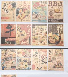 Stickers muraux Cuisine Japonaise Restaurant Rétro Kraft Papier Sushi Ramen Yakiniku Affiche De Luxe Décoration Autocollant