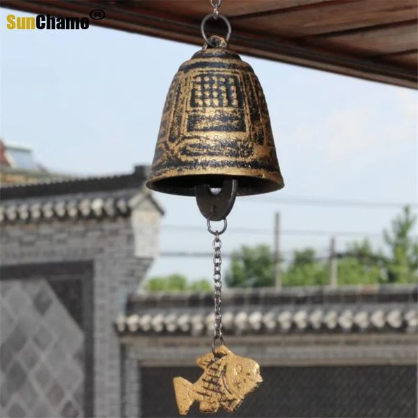 Pegatinas de pared Campana de viento de hierro fundido del sur de estilo japonés, campanas colgantes de templo de verano retro, decoración de regalo de cumpleaños, campanas colgantes, regalo 230928