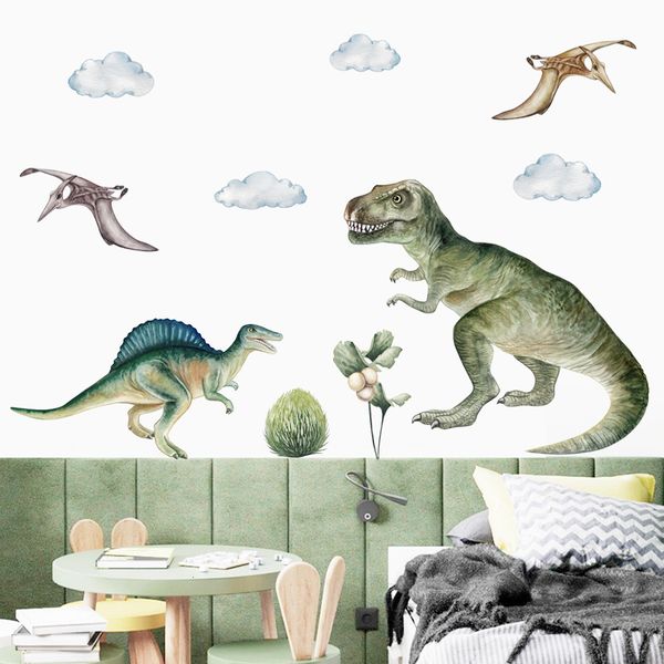 Stickers Muraux Jurassic Raptor Tyrannosaurus Dinosaure Enfants Autocollant Aquarelle Peel and Stick Stickers Garçon Chambre Intérieur Décor À La Maison 230619