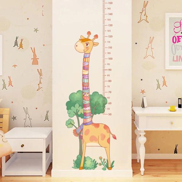 Stickers muraux enfants toise autocollant décor dessin animé girafe règle maison chambre décoration art