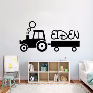 Wall Stickers Kids Tractor Gepersonaliseerde naam Sticker Tiener Room Decor Aangepast Decal Design Art AY1594Wall Stickerswall