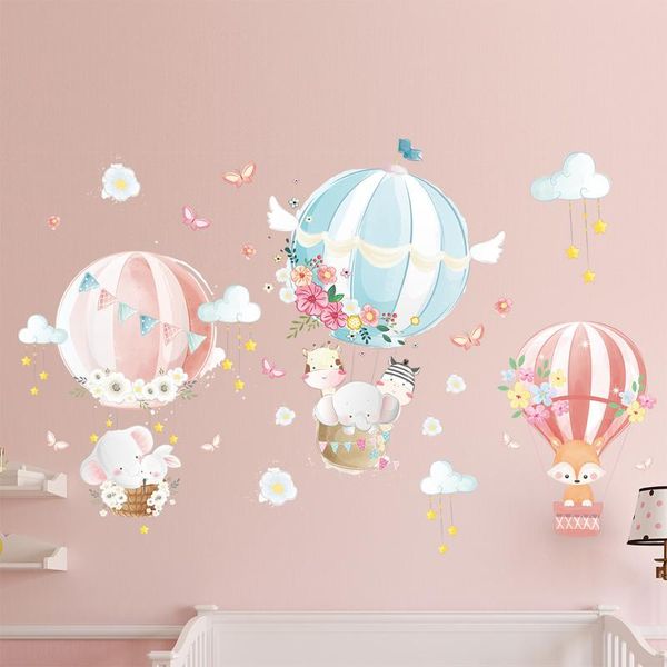 Stickers muraux maternelle dessin animé mignon éléphant avion ballon à Air enfants chambre décoration bébé pépinière chambre papier peint