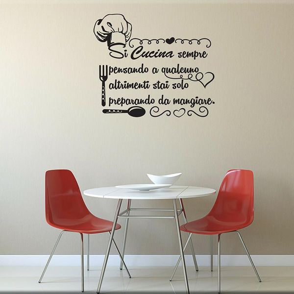 Pegatinas de pared Cocina Cocinamos Comer Frase Cuchara Tenedor Etiqueta Comedor Chef Familia Amor Cita Calcomanía