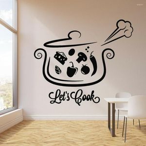 Muurstickers kithen citaat sticker zin, laten we koken pan soep voedsel keuken voor decor verwijderbare muurschildering c698