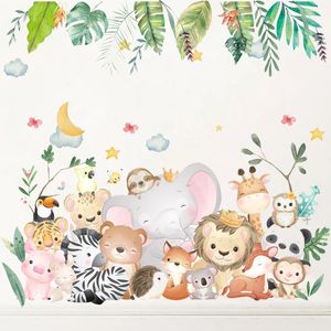 Stickers muraux Grand autocollant mural d'animaux de la forêt mignons pour chambres d'enfants garçons filles décoration de chambre de bébé dessin animé éléphant girafe fleur papier peint 231020
