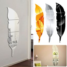 Stickers muraux Grande Plume 3D Miroir Autocollant pour Salon Art Décor À La Maison Vinyle Plume Decal DIY Acrylique Murale Papier Peint 230615