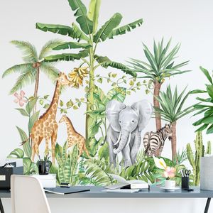 Stickers Muraux Grands Animaux De La Jungle pour Enfants Chambres Garçons Chambre Chambre Décoration Forêt papier Affiches Vinyle Nordique Décor À La Maison 230221