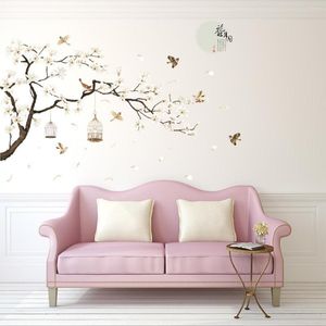 Pegatinas de pared de gran tamaño, papel tapiz autoadhesivo DIY de flores y pájaros para decoración de sala de estar y dormitorio, pegatina 3d para decoración del hogar