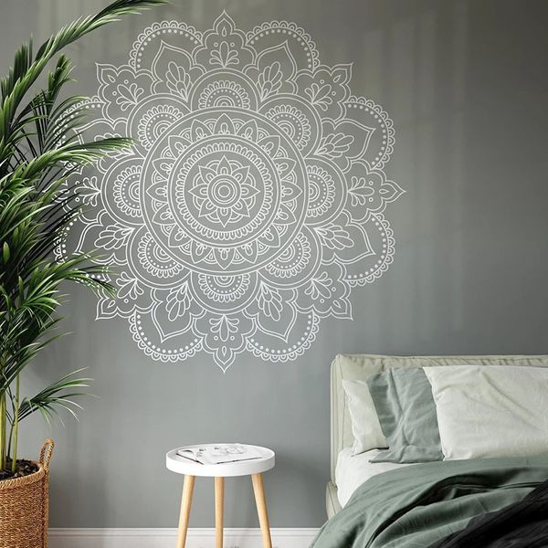 Stickers muraux grande taille Mandala décalcomanies vinyle décor à la maison pour salon ou chambre autocollant mural vinyle indien Boho Style peintures murales papier peint A871 231208