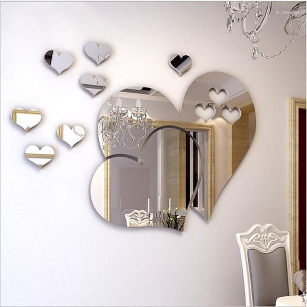 Pegatinas de pared de gran tamaño, espejo de amor romántico, estéreo 3D, autoadhesivo, decoración acrílica, pegatina para sala de estar y comedor