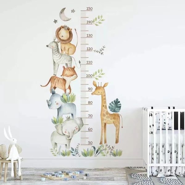 Stickers muraux Grande taille papier peint girafe éléphant chambre d'enfant garçon chambre de bébé zoo sauvage jungle tableau de croissance des animaux papier peint 230410