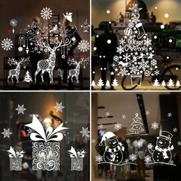 Muurstickers Grote Witte Kerst Venster Sneeuwvlok Elanden Kerstboom Sticker Vrolijk Decoraties voor Huis Navidad Jaar 2024 231030