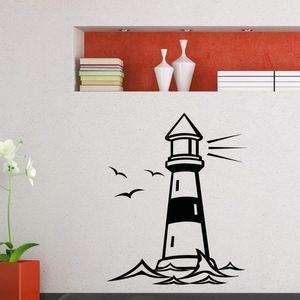 Stickers muraux Phare Mer Océan Autocollant Lumière Maison Conception Mouettes Décoration de La Maison Art Affiche Murale Stickers Décor W213