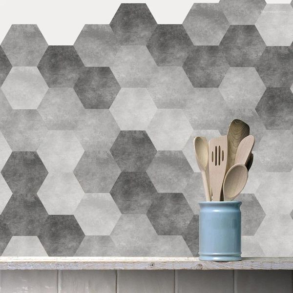 Pegatinas de pared Piso de piedra caliza Cocina Baño Impermeable Resistente al desgaste Etiqueta hexagonal extraíble Mural Decoración del hogar Suministro