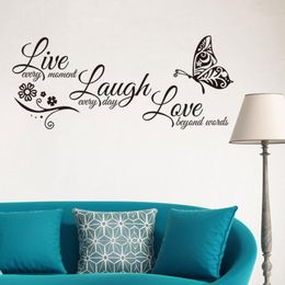 Muurstickers live lach liefde vlinder bloemen kunst sticker moderne stickers quotes vinyls home decor woonkamer