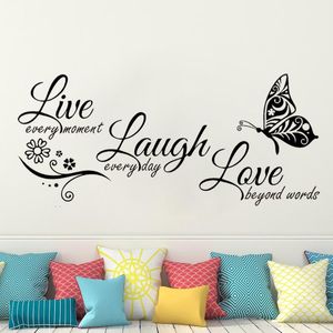 Muurstickers Live Laugh Love Quotes Butterfly Flower Moderne Decals Verwijderbare Vinyls Woondecoratie Woonkamer Poster HJ0265