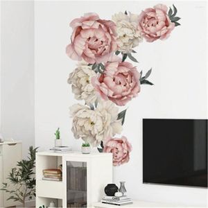 Autocollants muraux salon chambre décoration papier peint autocollant bricolage pivoine Rose fleur maison grand papier