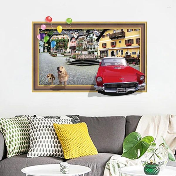 Pegatinas de pared decorativas para sala de estar, hogar, 3D, estilo Po antiguo, ciudad, niños, estudio, dormitorio, póster, Mural