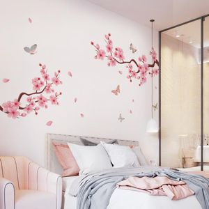 Stickers muraux Louyun PVC rose fleur de pêche Style chinois papillon décoration romantique décalcomanies bricolage maison intérieure