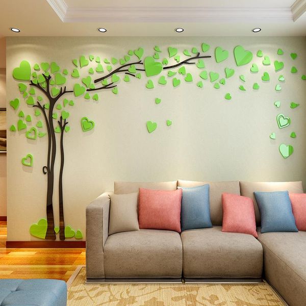 Pegatinas de pared amor corazón árbol grande 3D DIY papel tapiz acrílico murales para decoración del hogar Fondo de sala de estar pintura calcomanías carteles