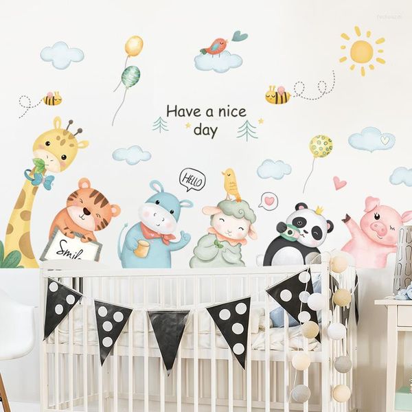 Stickers muraux Beaux Animaux Girafe Panda Cochon Happy Day Autocollant Pour Maternelle Classe Chambre D'enfants Pépinière Décoration Pâte