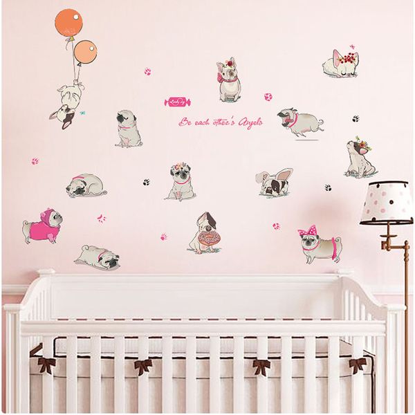 Autocollants muraux en PVC amovible, joli ballon, chiot, chien, décoration de chambre de maison, pour chambre d'enfants, décalcomanies de vie