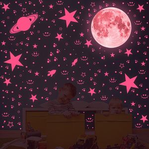 Muurstickers Lichtgevende 3D Star Moon Dot Glow in The Dark Kids Room Slaapkamer Plafond Woondecoratie Fluorescerend I