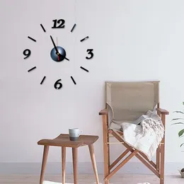Muurstickers Lichtgevende klokken Grote klok Horloge Horloge 3D DIY Acryl Spiegel Kwarts Duvar Saat Klock Modern Mute