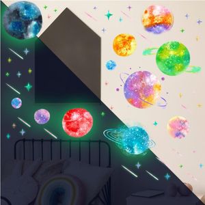Stickers muraux Planètes lumineuses PVC Glow dans l'espace coloré foncé Météore Decal DIY Art pour plafond enfants Chambre Décor