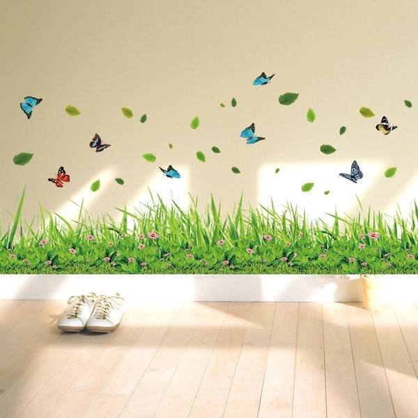 Stickers muraux MAMALOOK Vert Herbe Papillon Fleur Plinthe Salon Chambre Salle De Bains Vinyle Stickers Art DIY Décoration de La Maison 230822