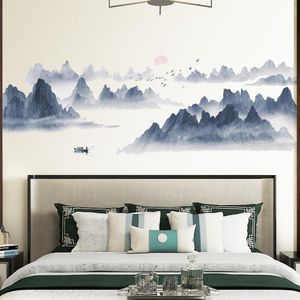 Stickers muraux Mamarook style chinois coucher de soleil paysage papier peint avec papier peint de haute qualité salon fond mural décoration de la maison autocollant 230410