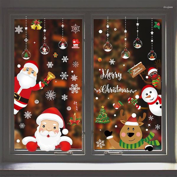 Pegatinas de pared Feliz Navidad Papá Noel Reno Copos de nieve Ventana Calcomanías de vidrio Año Decoración del hogar Murales