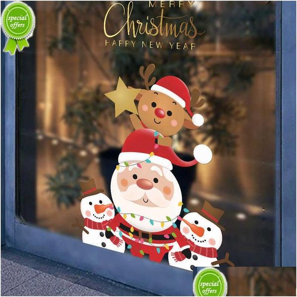 Pegatinas de pared Feliz Navidad Decoración de la ventana Dibujos animados Santa Claus Elk Muñeco de nieve Etiqueta de la puerta Oranments para el hogar Feliz Año Regalo Drop Deli Dhxaw