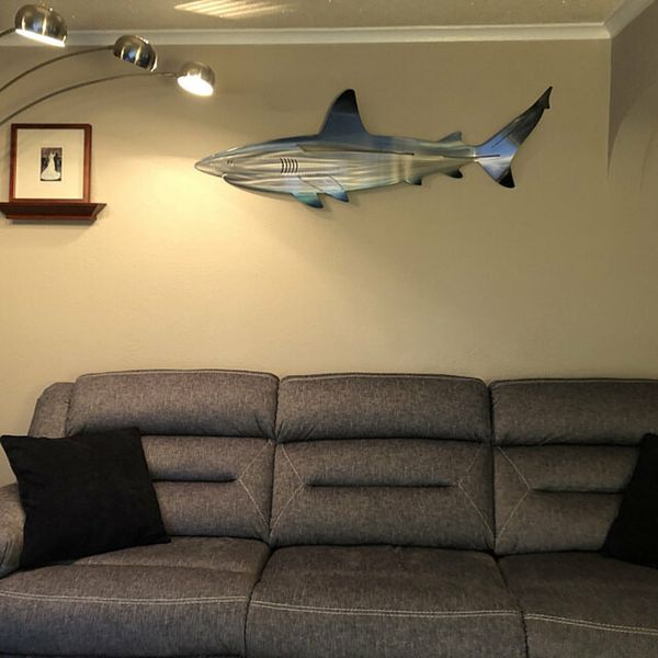 Pegatinas de pared Metal Shark Outdoor Wall Art Hanging Glass Decoración náutica Ocean Fish Decoración para patio o piscina 1020 pulgadas Long Wall Decor 230608