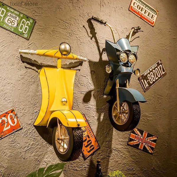 Pegatinas de pared Metal tridimensional motocicleta retro creativo característico bar café hierro colgante de pared americano punk decoraciones para el hogar T240309