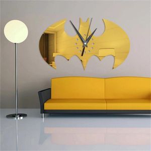 Wall Stickers Mirror Clock Bat Halloween Creative Home 3D