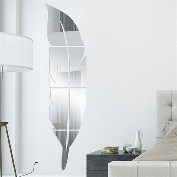 Stickers muraux Miroir Plume Motif Acrylique Corps Complet Autocollant Décoratif Feuilles Décalque Amovible Décor À La Maison