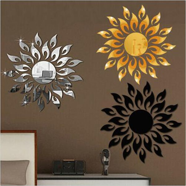 Stickers muraux Miroir Soleil Fleur Art Amovible Autocollant Acrylique Mural Decal Ménage Chambre Décoration 230531