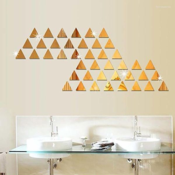 Autocollants muraux miroir en forme de Triangle, acrylique auto-adhésif, peinture murale amovible, décor de salon de maison, 100 pièces/ensemble