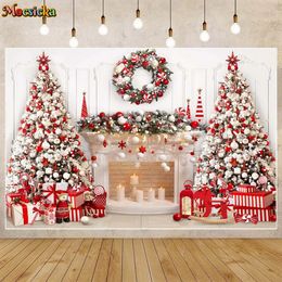 Pegatinas de pared Mocsicka Fondo de Navidad blanco Árbol de Navidad Chimenea Bebé Niños Pografía Accesorios Retrato familiar Po Telones de fondo Pocall 231026