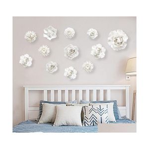 Muurstickers moderne 3D keramische witte bloem sticker decoratie woonkamer tv achtergrond hangende ambachten el muurschildering accessoires drop de dhtnb