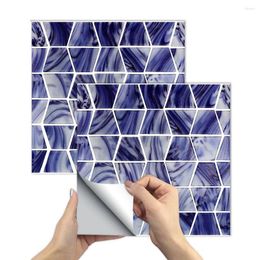 Pegatinas de pared, moderno, trapezoidal, imitación epoxi, baño, azul, decoración a rayas simples, azulejos para mejorar el hogar, 10 piezas